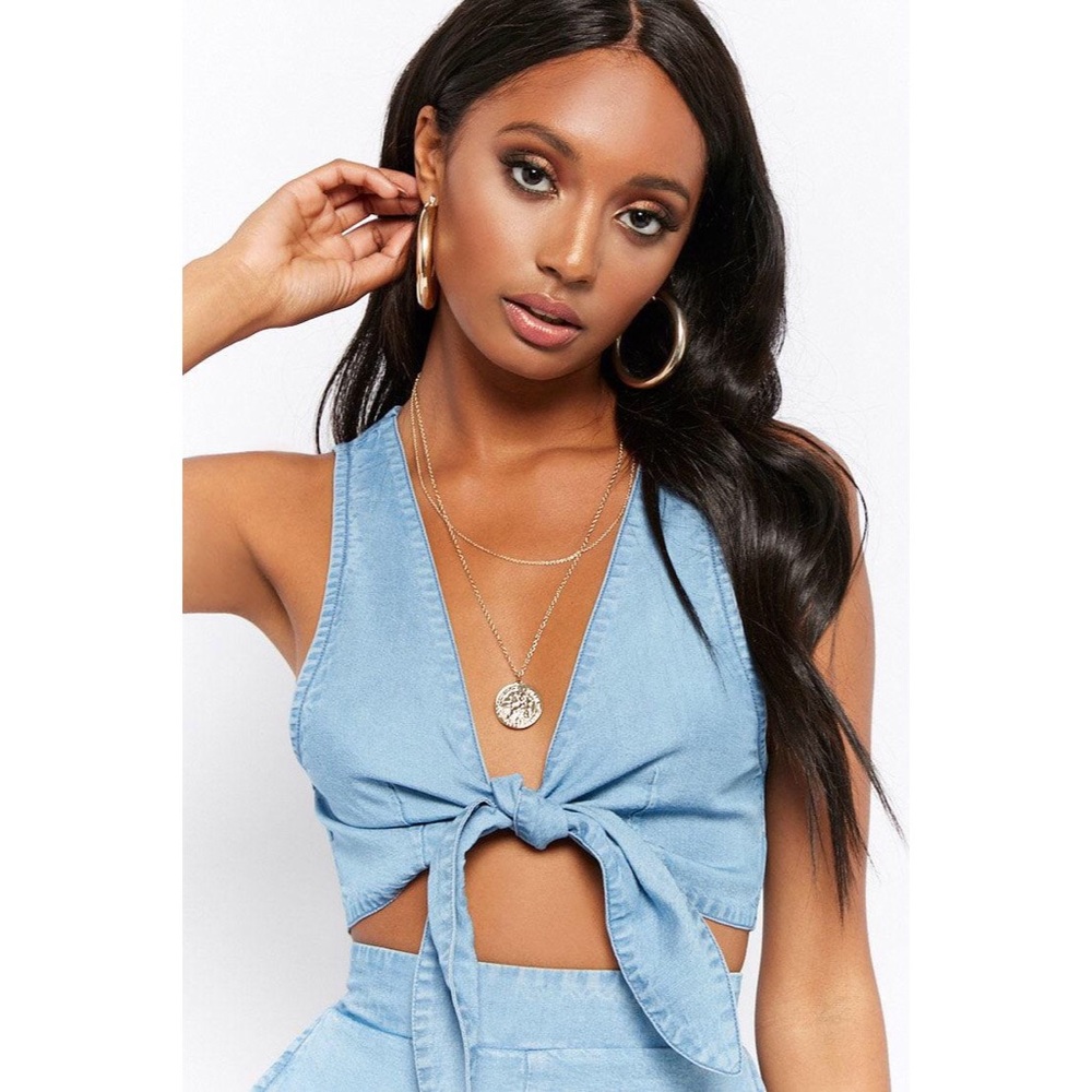 Knotted Chambray Crop Top, Size S